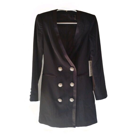Jay Godfrey Women's Black Mini Tuxedo Dress SZ 0 Winter Whimsy Glam Holiday Chic - Picture 3 of 14